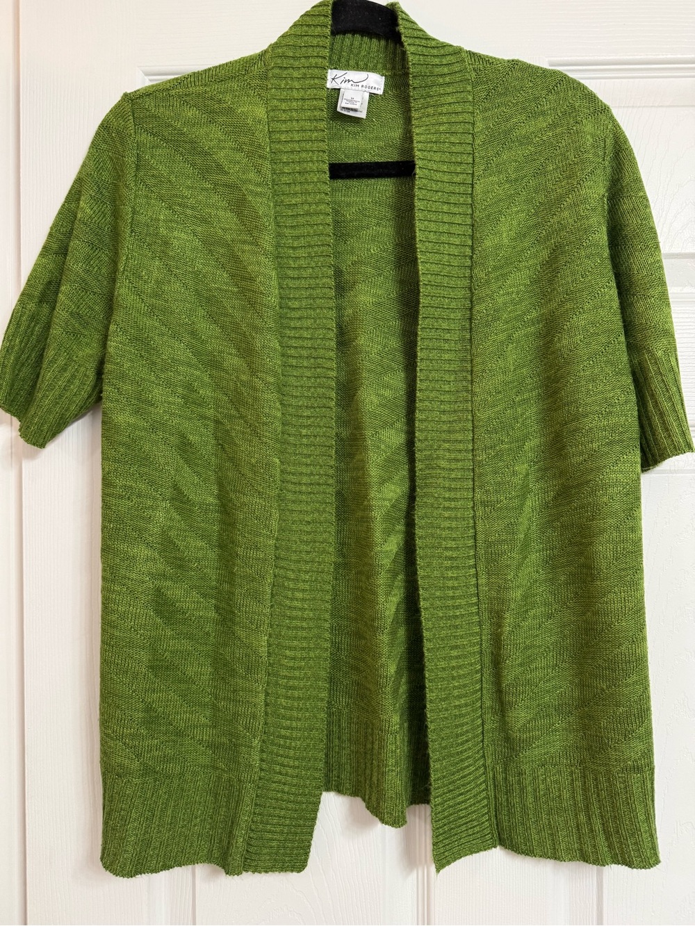 Kim Rogers Open-Front Short Sleeve Cardigan - Green